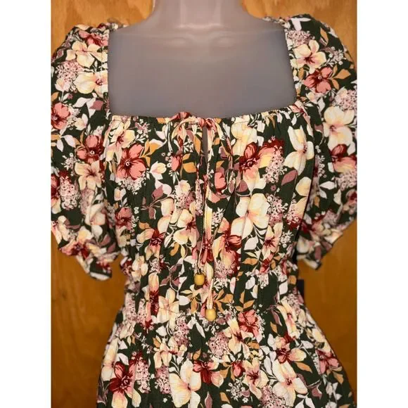 Liberty Love Cottagecore Floral Milkmaid Puff Sleeve Mini Dress Square Neck 2XL - Picture 2 of 6